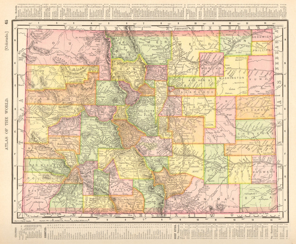 Colorado state map showing counties. RAND MCNALLY 1906 old antique chart
