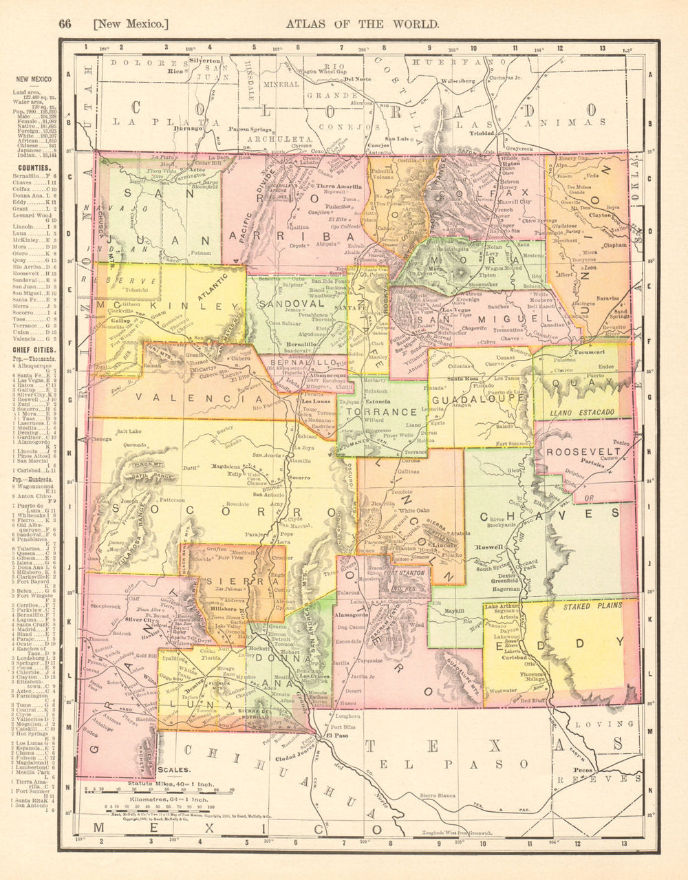 New Mexico state map showing counties. RAND MCNALLY 1906 old antique chart