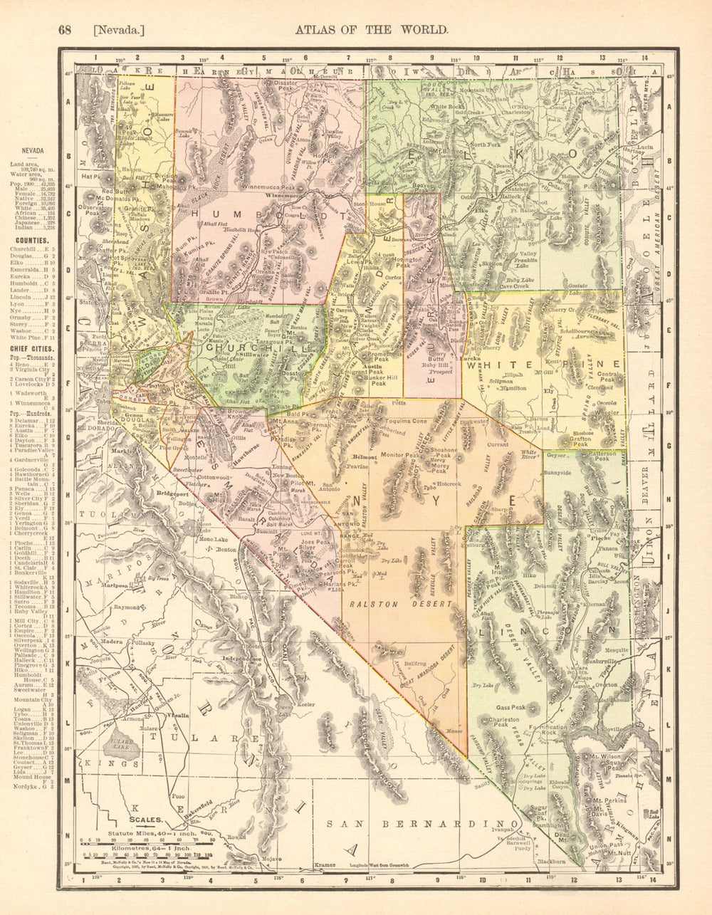 Nevada state map. Shows Las Vegas Wash & valley. RAND MCNALLY 1906 old