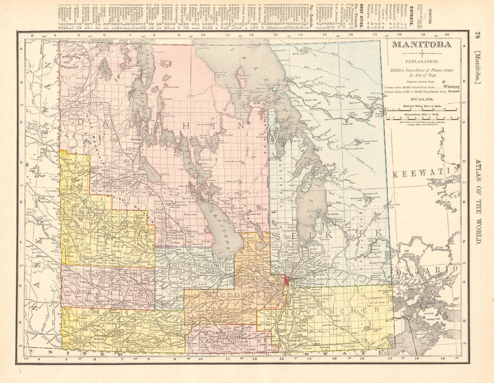 Manitoba. Borders pre 1912 expansion. Canada. RAND MCNALLY 1906 old map