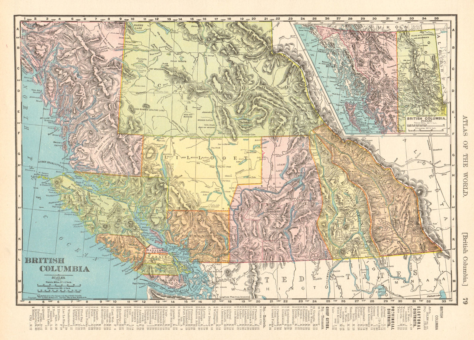 British Columbia province map. Canada. RAND MCNALLY 1906 old antique ...