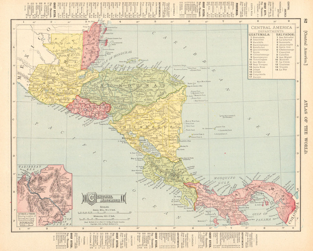 Central America. British Honduras Nicaragua Costa Rica. RAND MCNALLY 1906 map