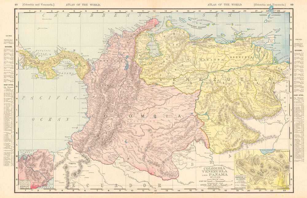 Colombia, Venezuela & Panama. Andean States. RAND MCNALLY 1906 old antique map