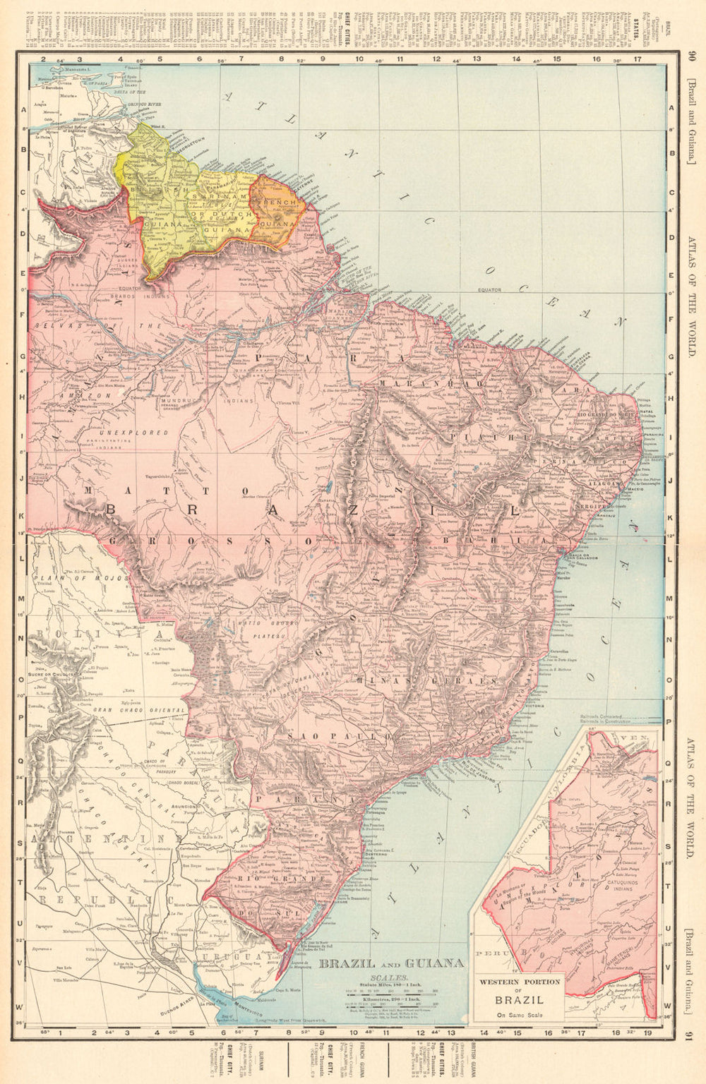 Brazil and the Guianas. Suriname Guyana. RAND MCNALLY 1906 old antique map