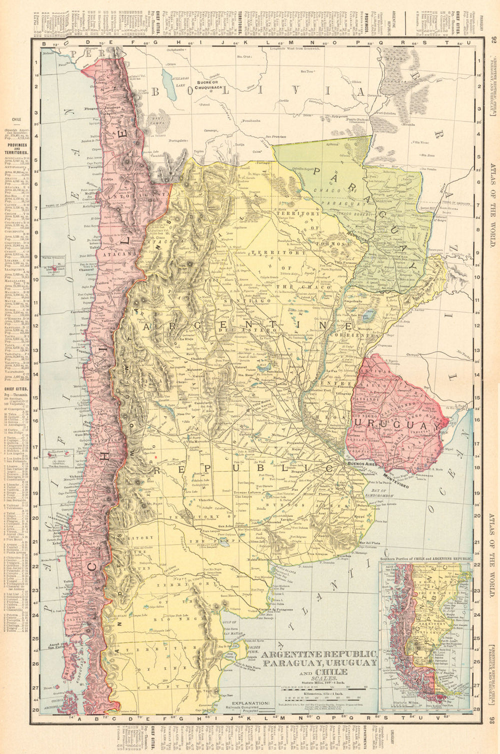 Chile, Argentina, Paraguay and Uruguay. South America. RAND MCNALLY 1906 map