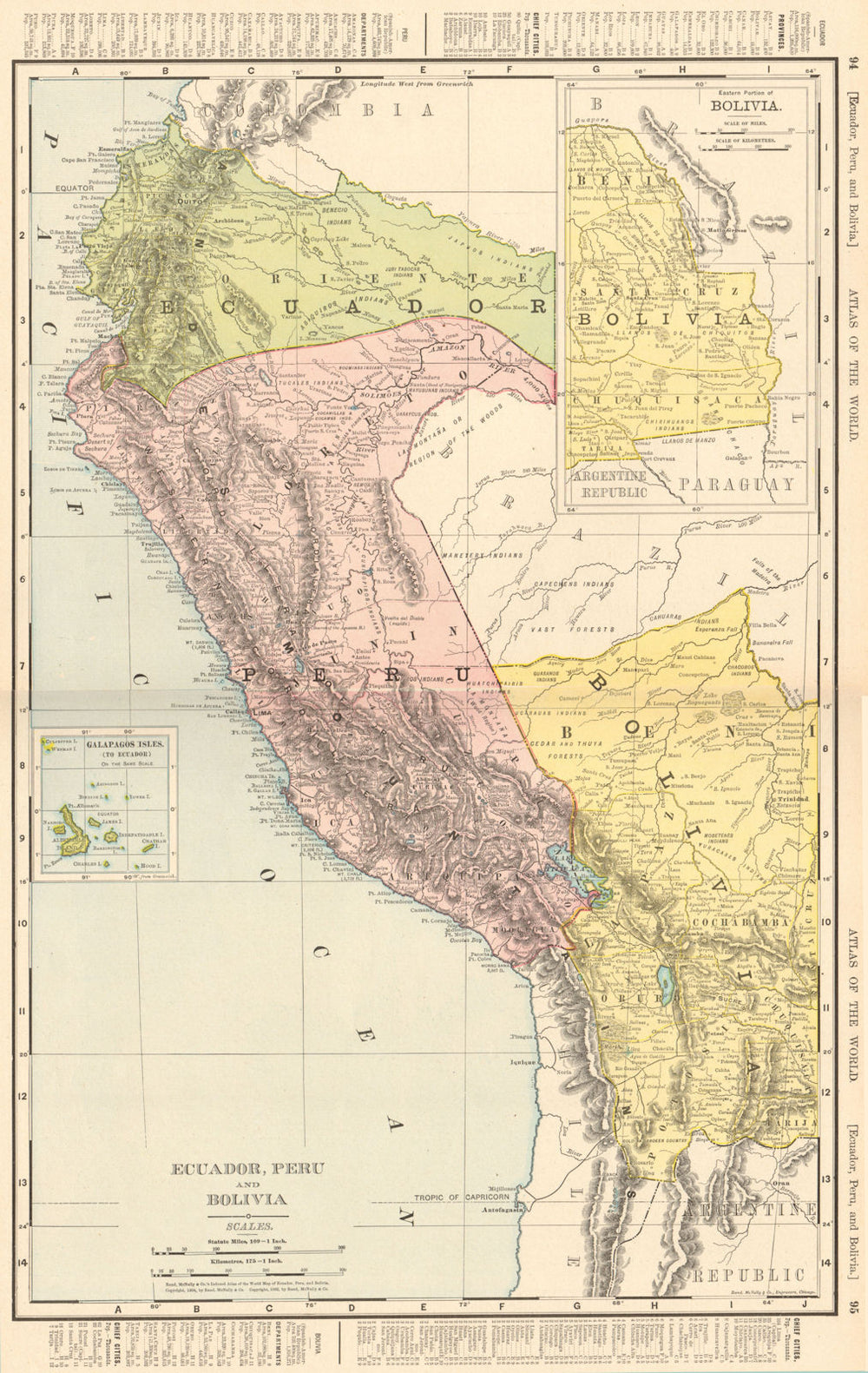 ECUADOR PERU BOLIVIA. Border pre Guerra del 41 war. RAND MCNALLY 1906 old map