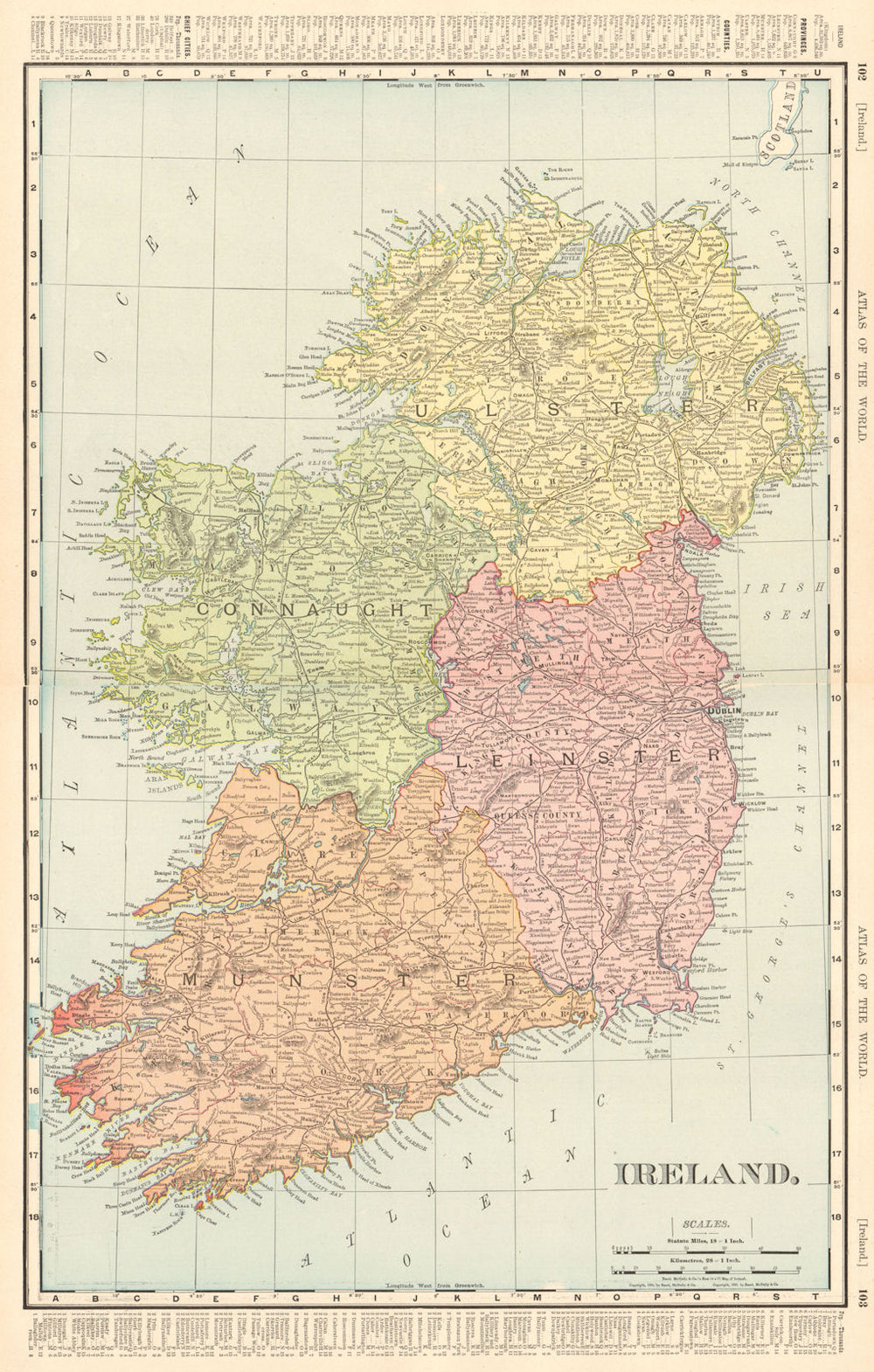 Ireland in provinces. Munster Leinster Connaught Ulster. RAND MCNALLY 1906 map