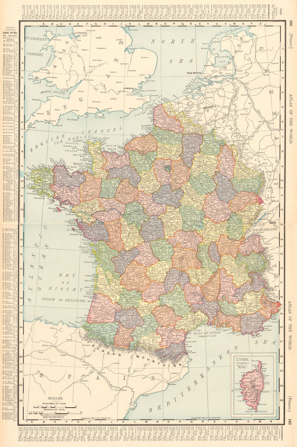 France without Alsace & Lorraine. RAND MCNALLY 1906 old antique map plan chart