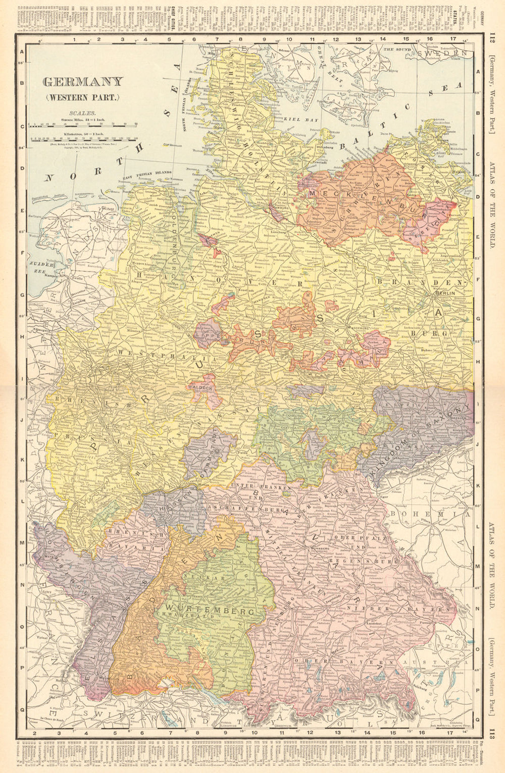 WESTERN GERMANY EMPIRE inc. Alsace Lorraine. Berlin. RAND MCNALLY 1906 old map