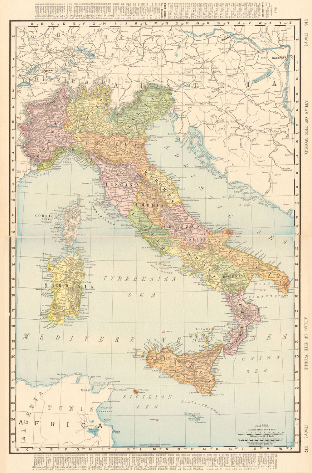 Italy in provinces w/o South Tyrol & Trieste. RAND MCNALLY 1906 old map