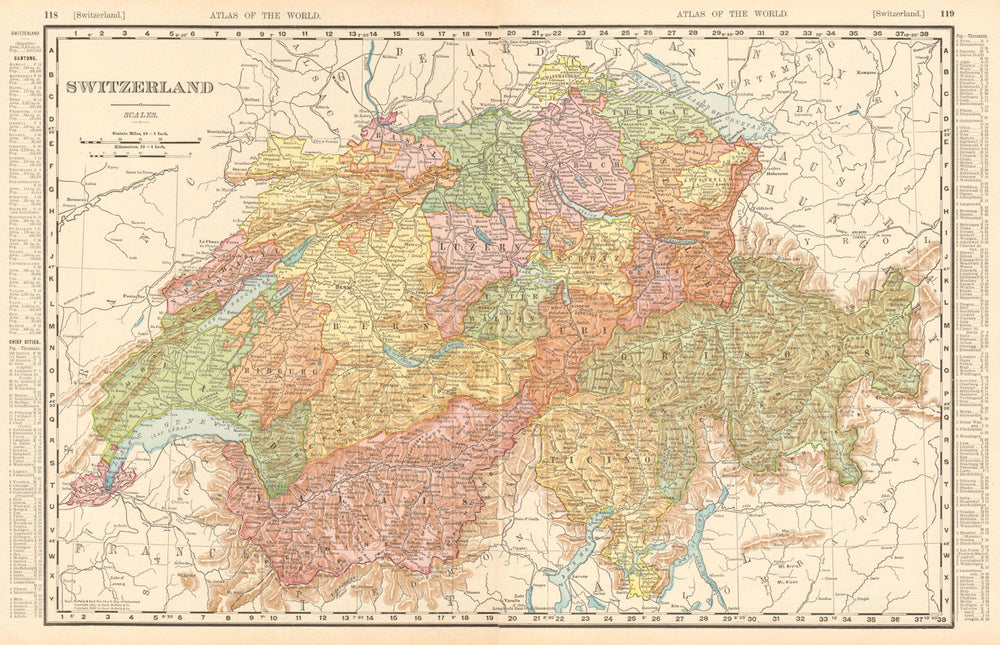 Switzerland in cantons. RAND MCNALLY 1906 old antique vintage map plan chart