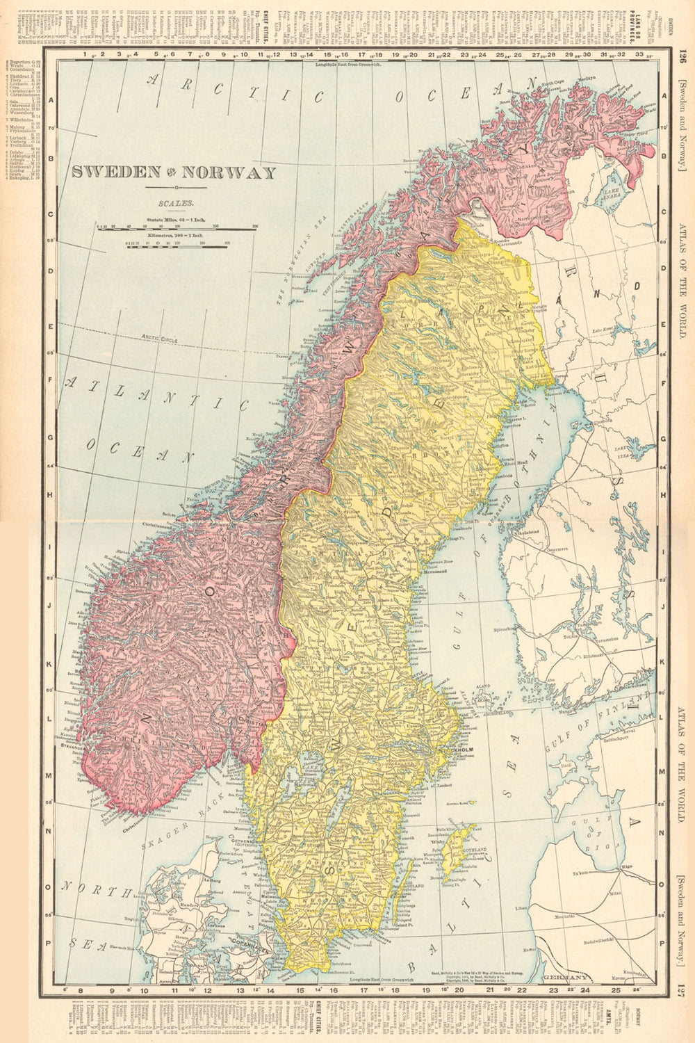 SCANDINAVIA. Norway & Sweden. RAND MCNALLY 1906 old antique map plan chart