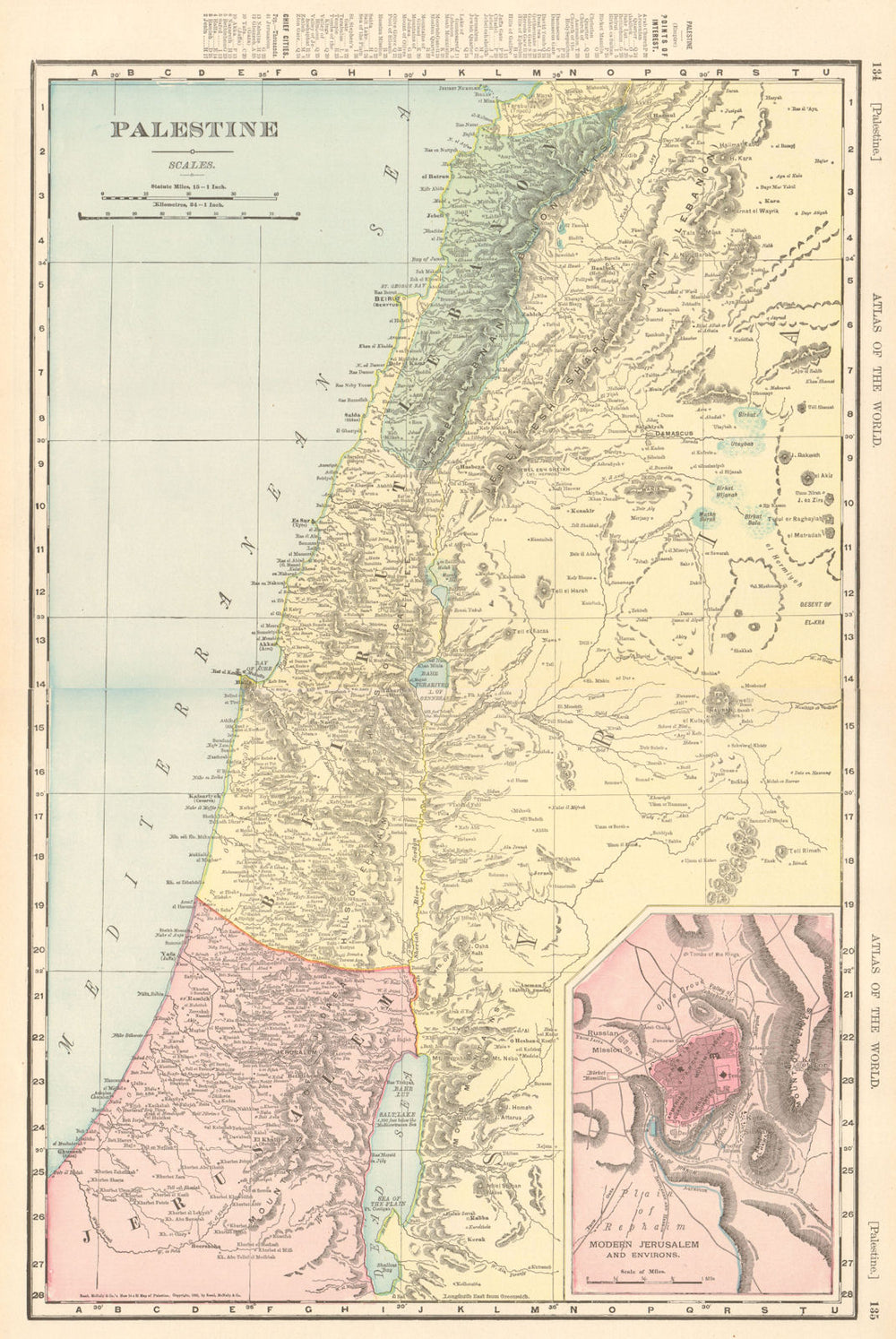 PALESTINE Holy Land Israel Lebanon Syria Jordan Jerusalem. RAND MCNALLY 1906 map