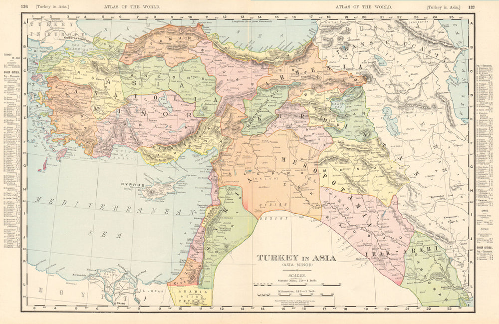 Turkey in Asia. Levant Mesopotamia Iraq Lebanon Syria. RAND MCNALLY 1906 map