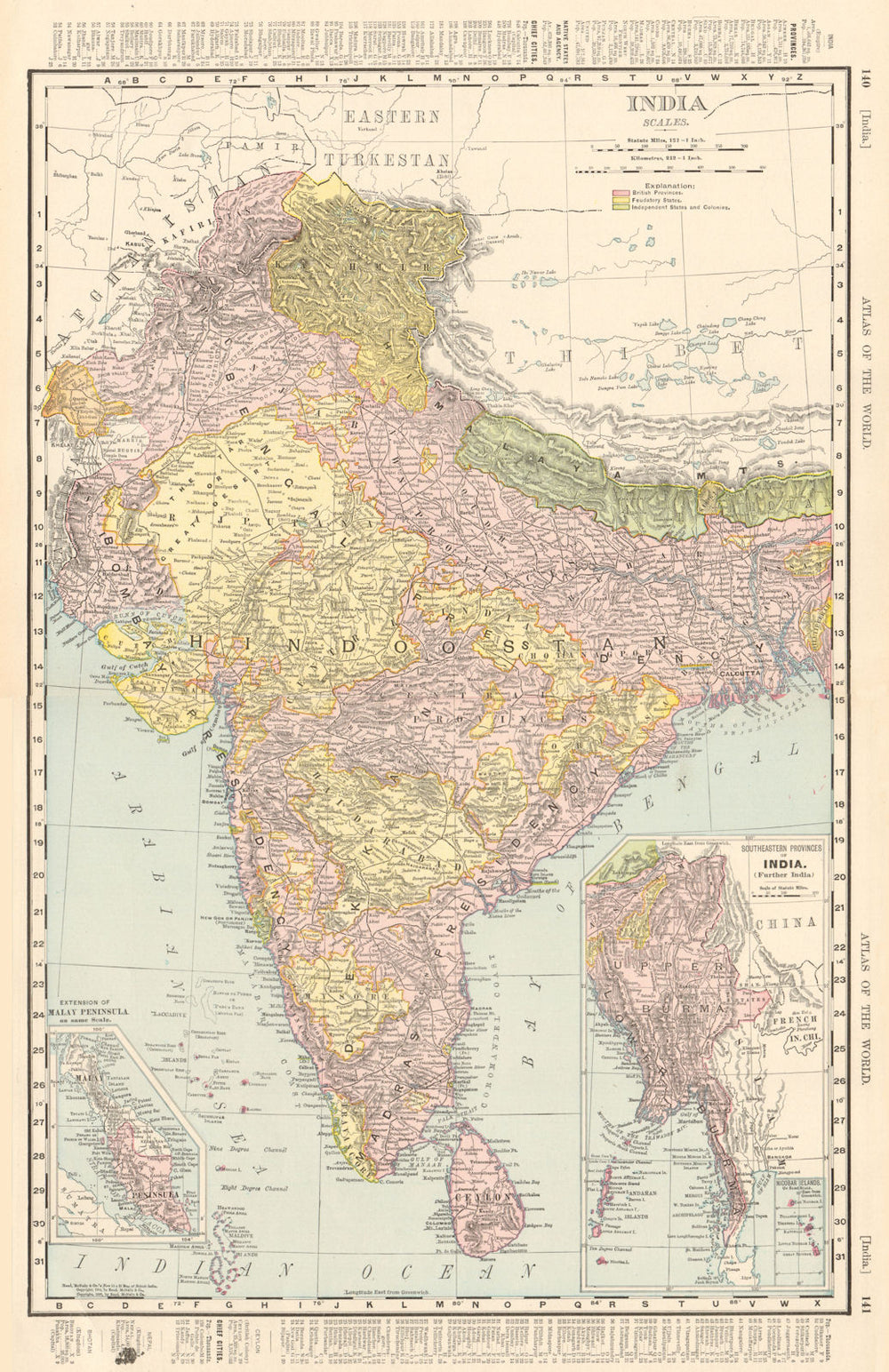 British India. Burma Malaya Nepal Bhutan. RAND MCNALLY 1906 old antique map