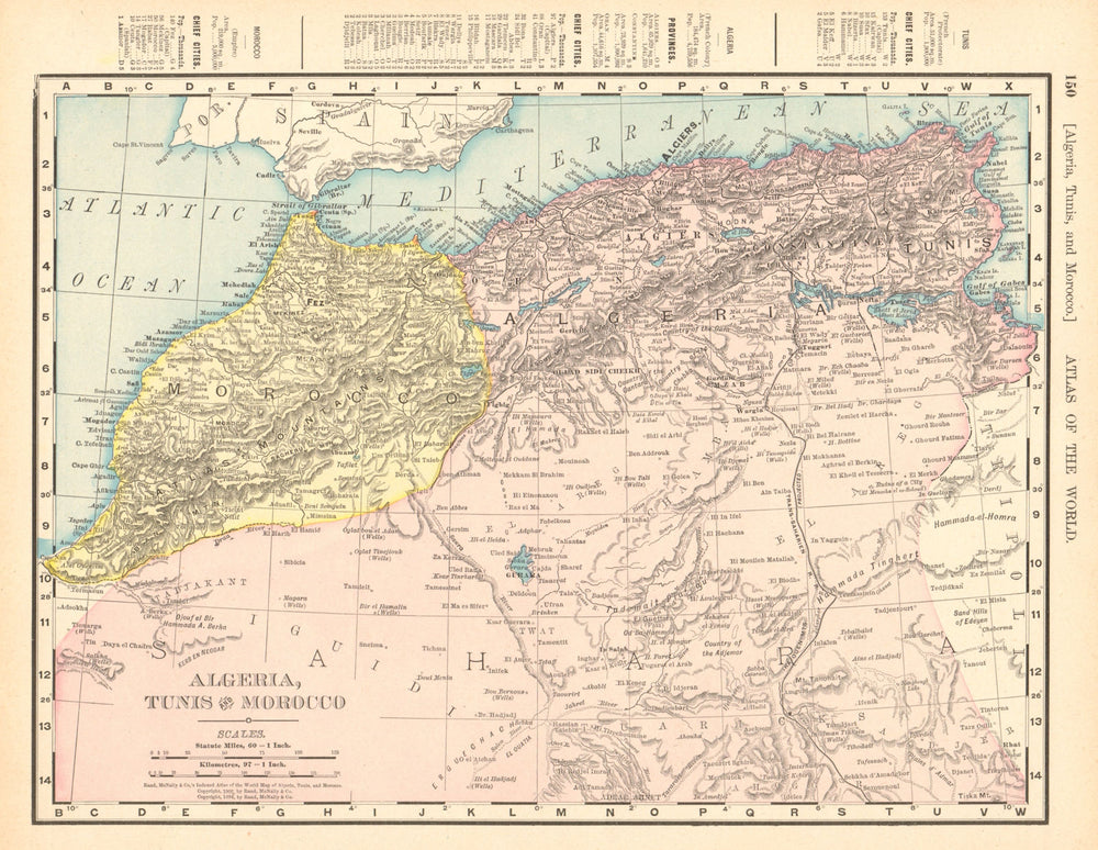 Algeria, Tunisia & Morocco. Sahara Desert. North Africa. RAND MCNALLY 1906 map