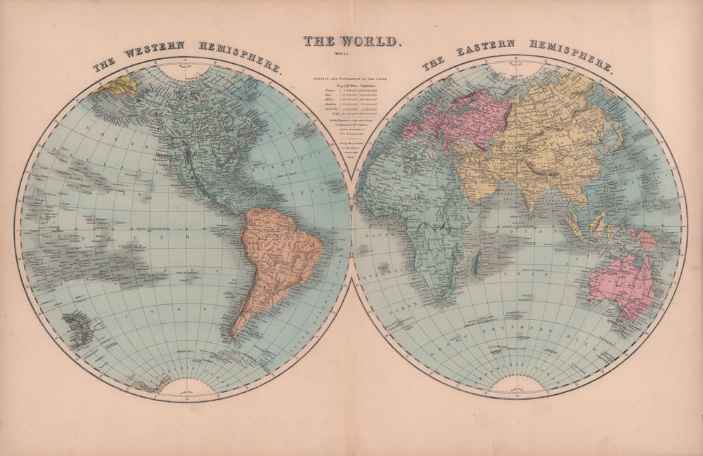The World in twin hemispheres. HUGHES 1876 old antique vintage map plan chart