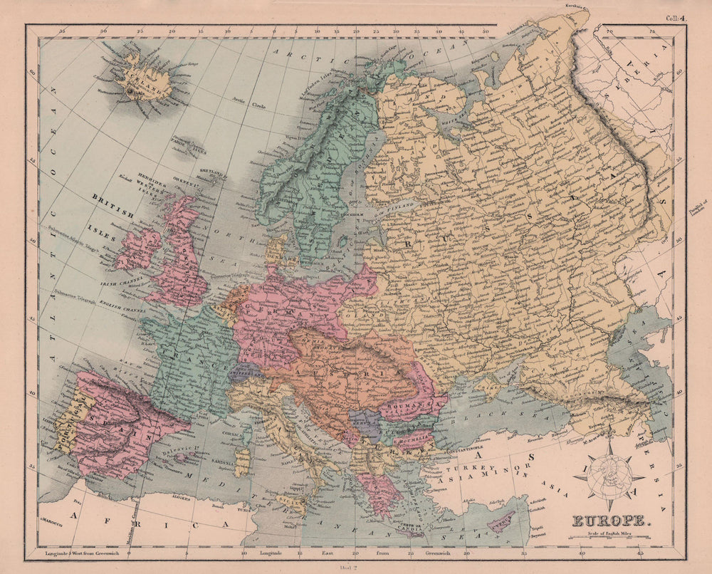 Europe. Austria-Hungary. East Roumelia. Ticino shown as Italian. HUGHES 1876 map