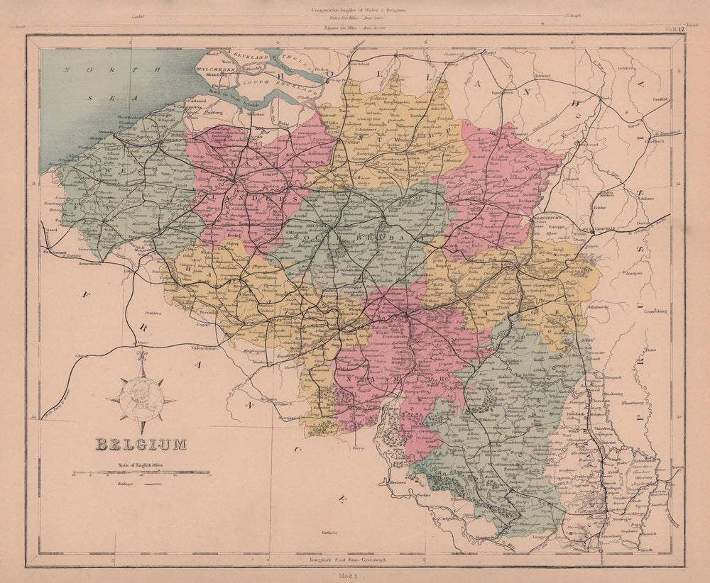 Belgium in provinces. HUGHES 1876 old antique vintage map plan chart