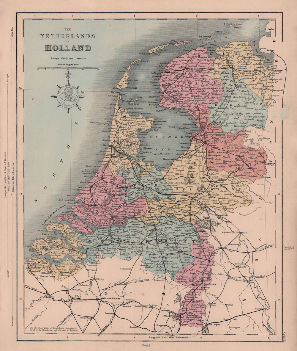 The Netherlands or Holland in provinces. HUGHES 1876 old antique map chart