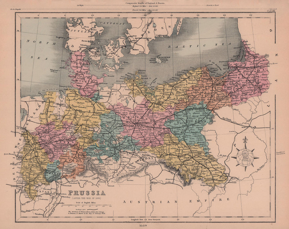 Prussia after the war of 1866. Germany & Poland. HUGHES 1876 old antique map