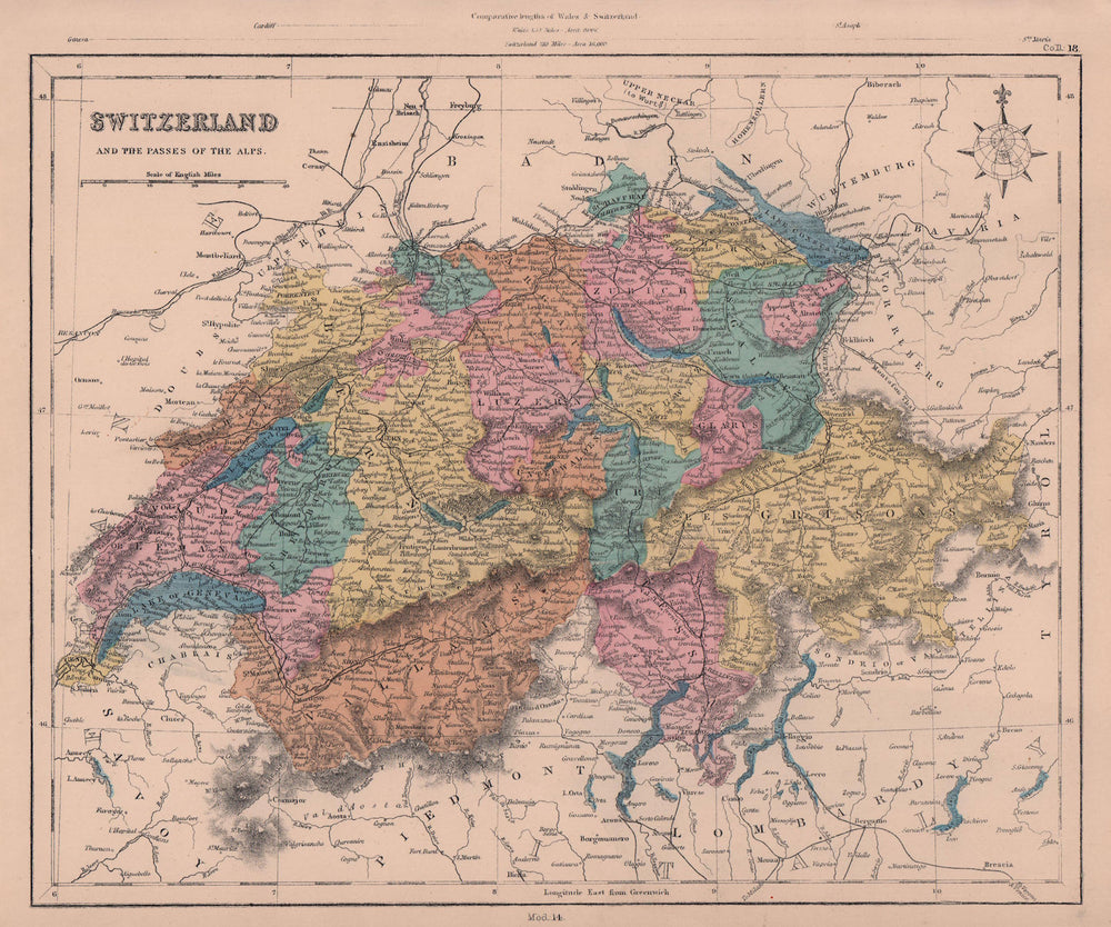 Switzerland and the passes of the Alps. Railways. HUGHES 1876 old antique map