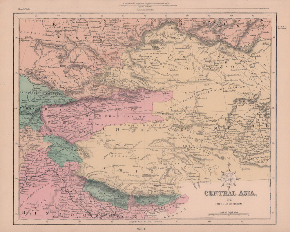 Central Asia (Middle). Western China Tibet Mongolia Nepal Bhutan HUGHES 1876 map