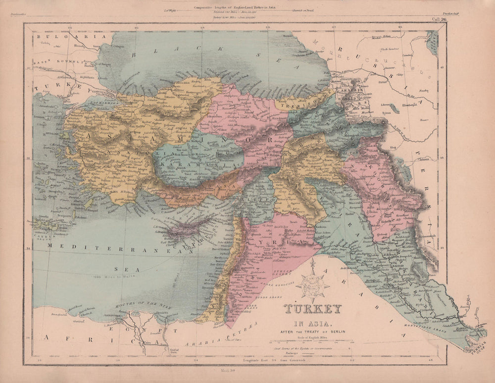 Turkey in Asia after the Treaty of Berlin. Levant Anatolia. HUGHES 1876 map