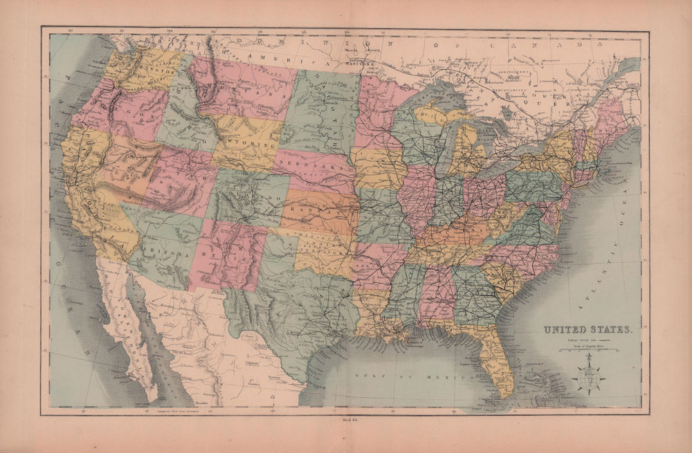 United States. Dacotah/Dakota. Arizona/Nevada <1867 border. HUGHES 1876 map
