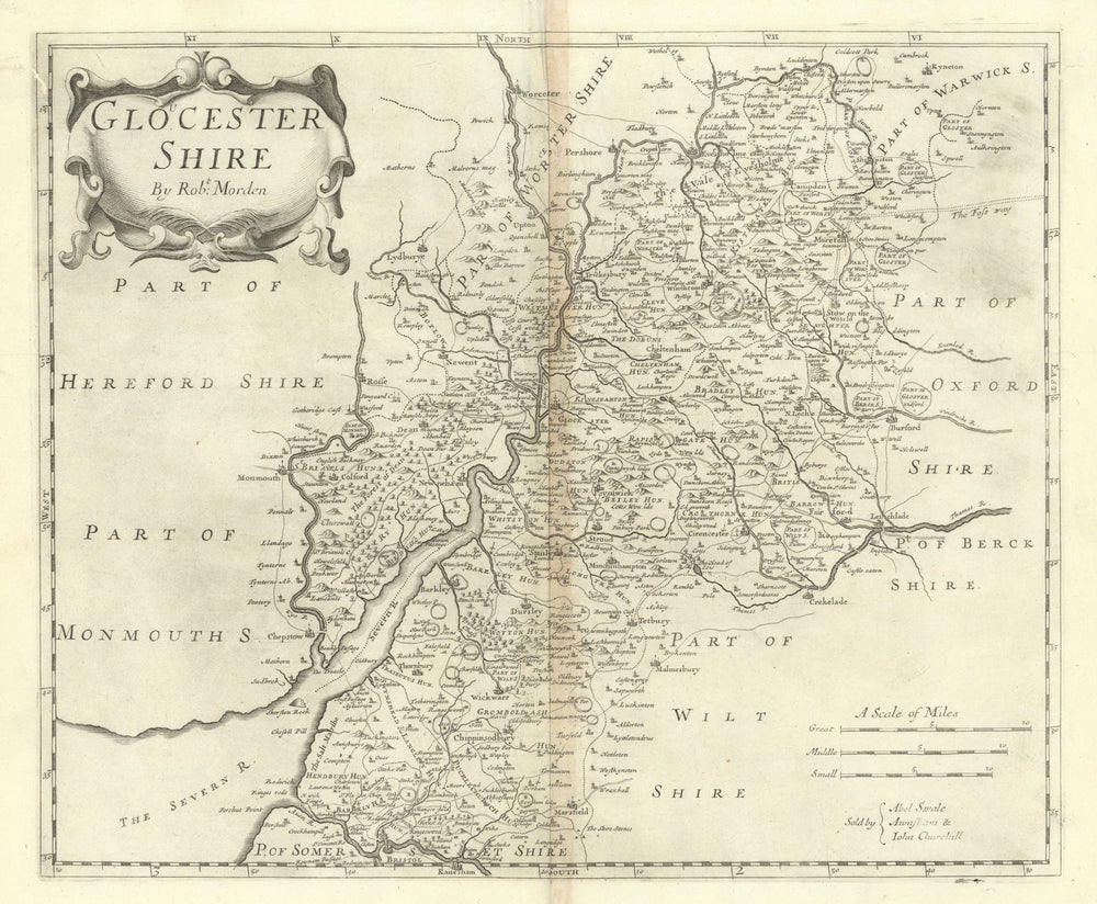 GLOUCESTERSHIRE by ROBERT MORDEN from Camden's Britannia 1695 old antique map
