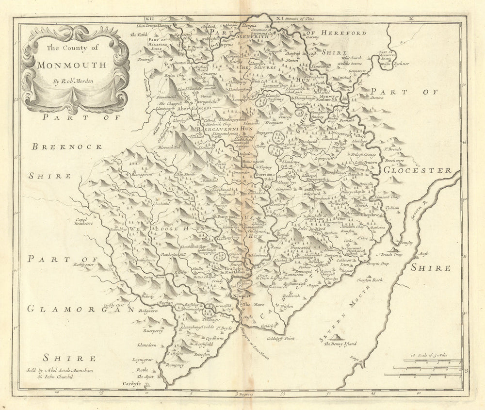 COUNTY OF MONMOUTH. Monmouthshire by ROBERT MORDEN.Camden's Britannia 1695 map