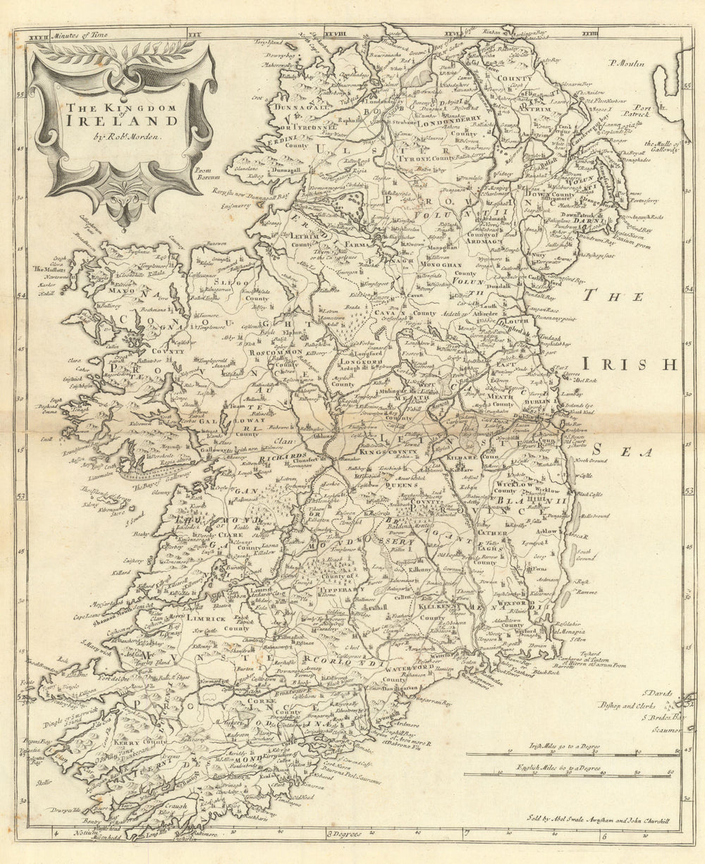 THE KINGDOM OF IRELAND by ROBERT MORDEN from Camden's Britannia 1695 old map