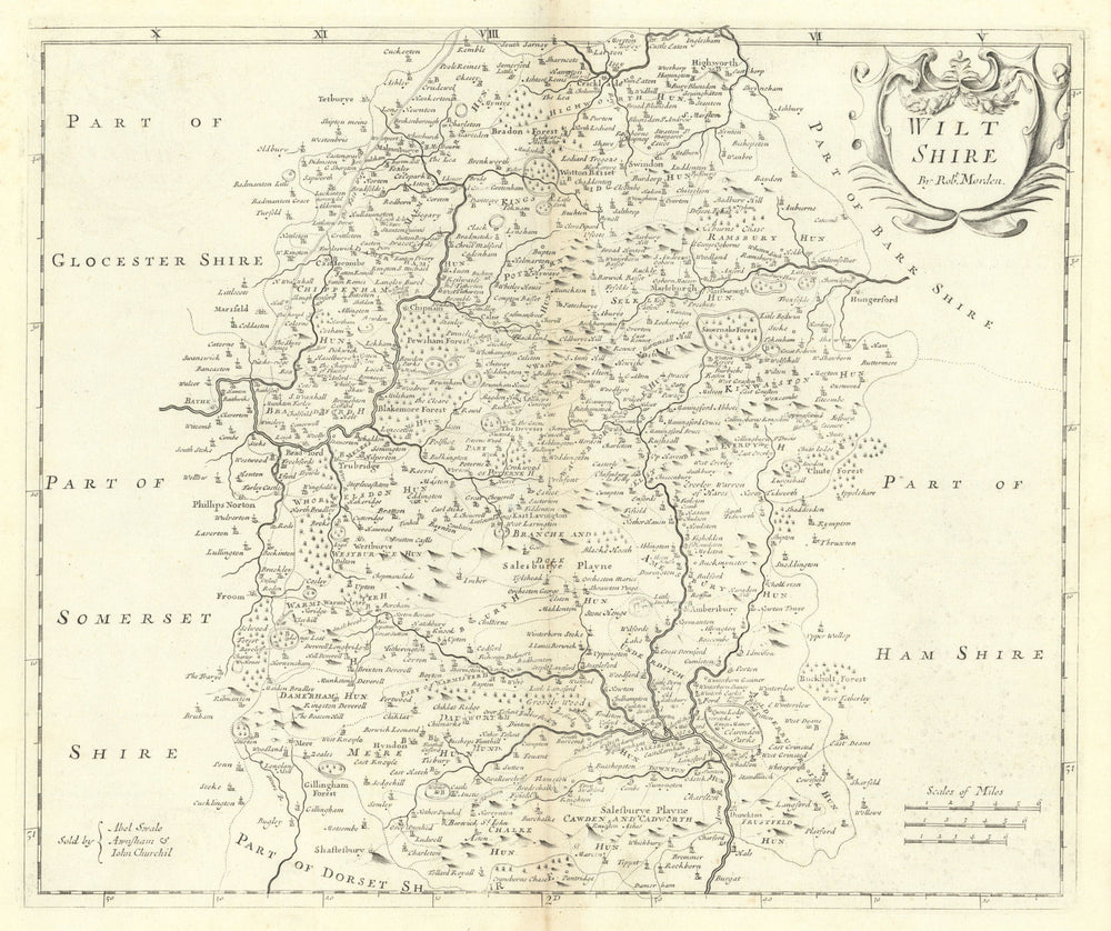 Wiltshire. 'WILT SHIRE' by ROBERT MORDEN from Camden's Britannia 1722 old map