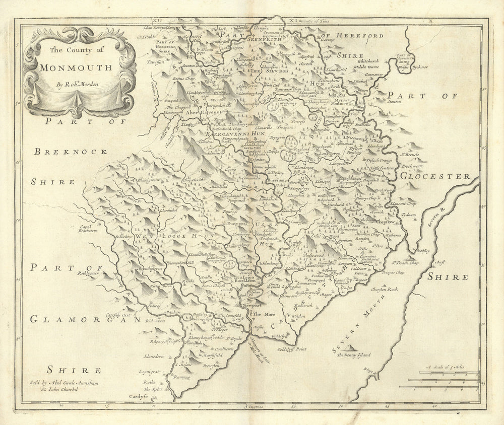 COUNTY OF MONMOUTH. Monmouthshire by ROBERT MORDEN.Camden's Britannia 1722 map
