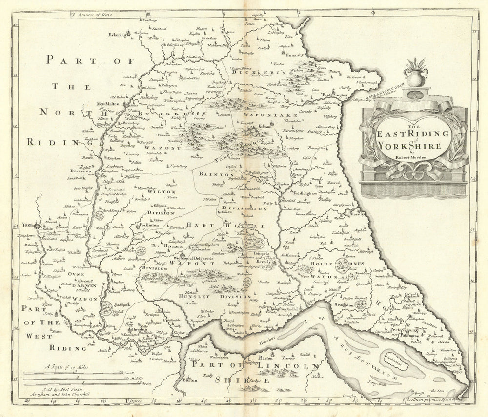 EAST RIDING OF YORKSHIRE by ROBERT MORDEN from Camden's Britannia 1722 old map