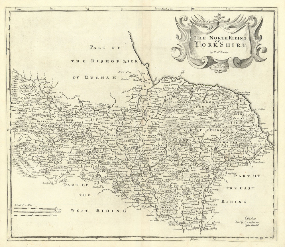 NORTH RIDING OF YORKSHIRE by ROBERT MORDEN from Camden's Britannia 1722 map