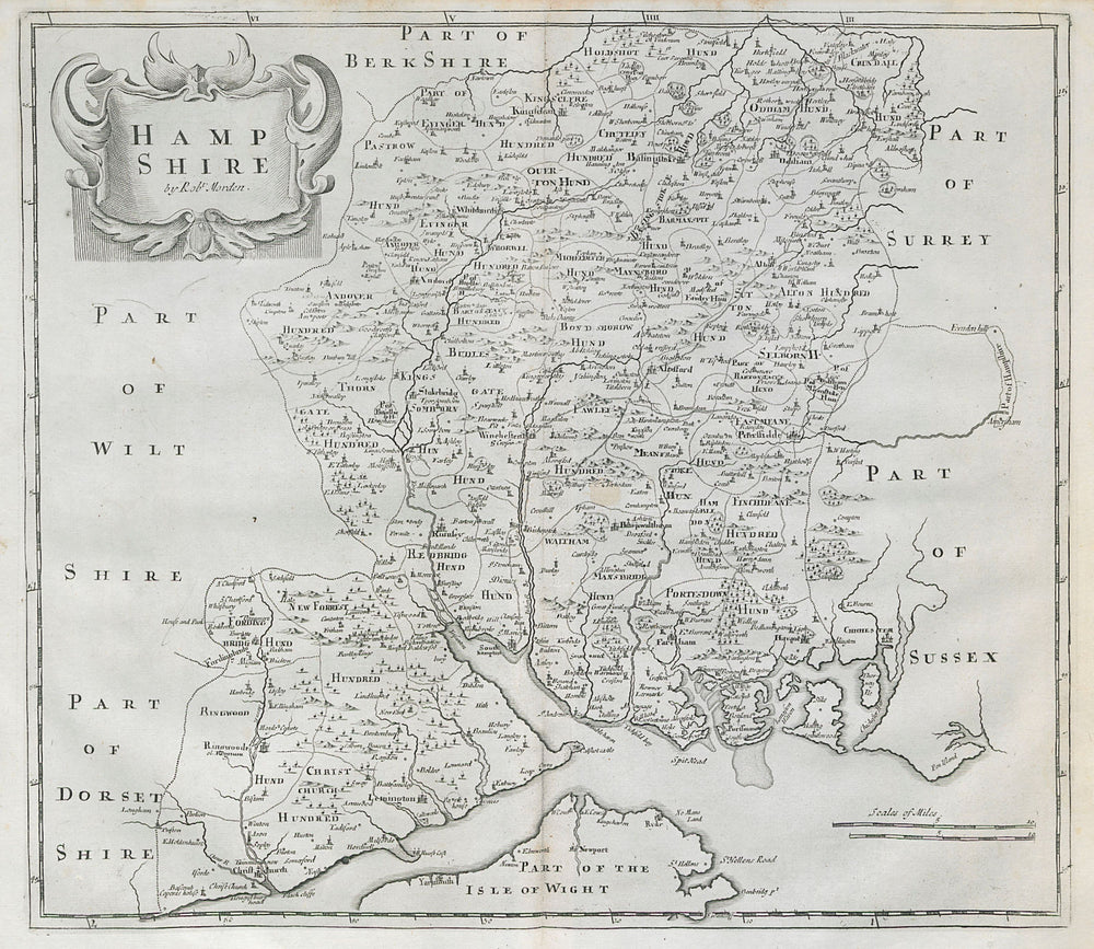 Hampshire. 'HAMP SHIRE' by ROBERT MORDEN from Camden's Britannia 1722 old map