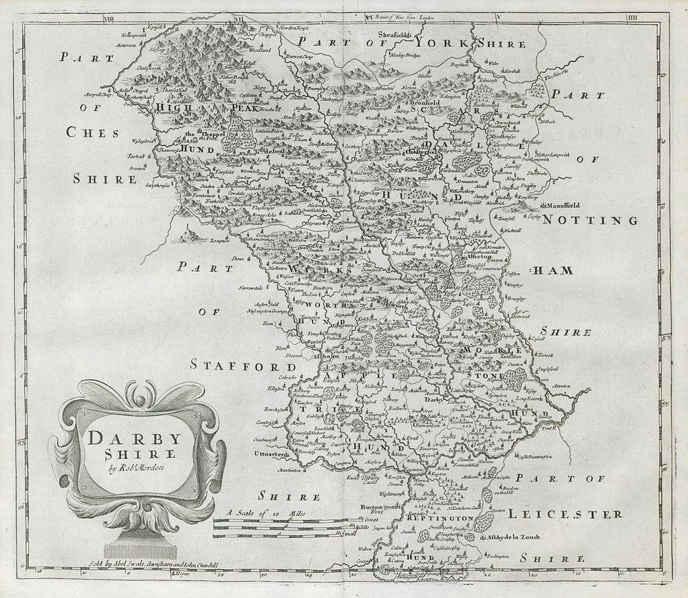 Derbyshire. 'DARBY SHIRE' by ROBERT MORDEN. Shows Peak District 1722 old map