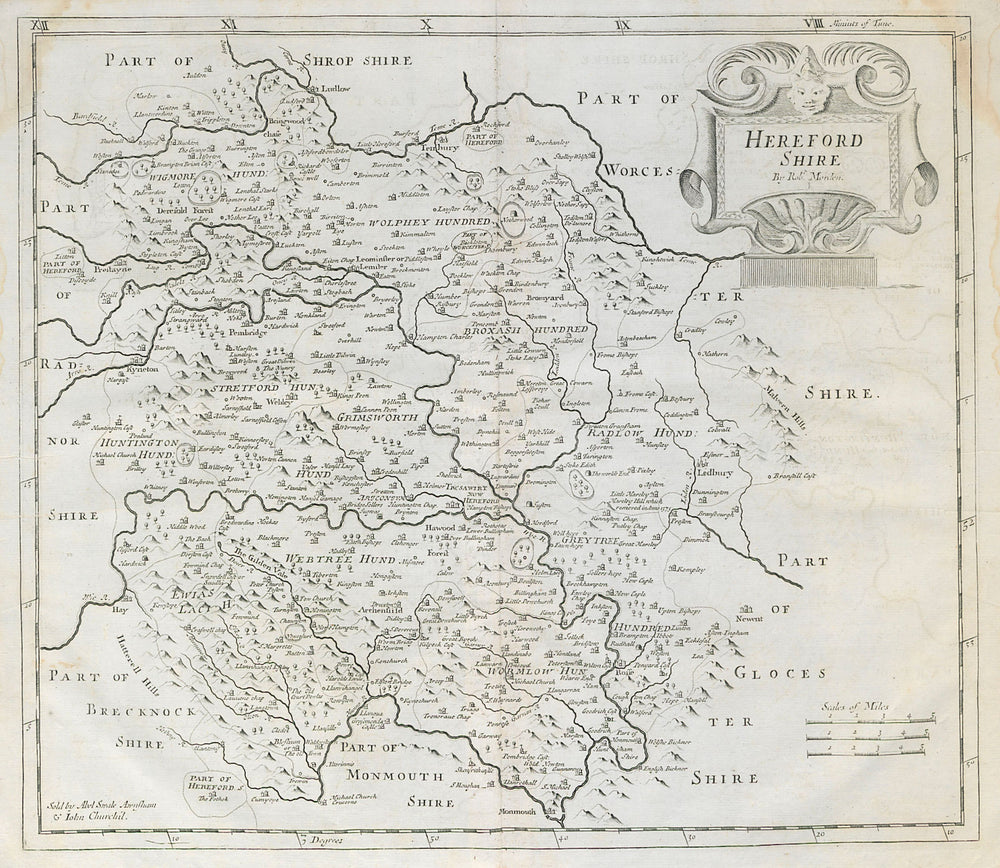 Herefordshire. 'HEREFORD SHIRE' by ROBERT MORDEN. Camden's Britannia 1722 map