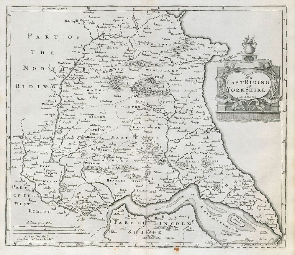 EAST RIDING OF YORKSHIRE by ROBERT MORDEN from Camden's Britannia 1722 old map