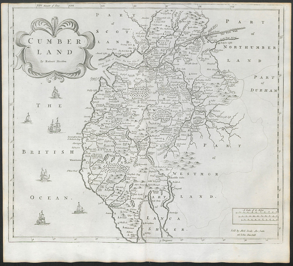 Cumbria. 'CUMBERLAND' by ROBERT MORDEN from Camden's Britannia 1722 old map
