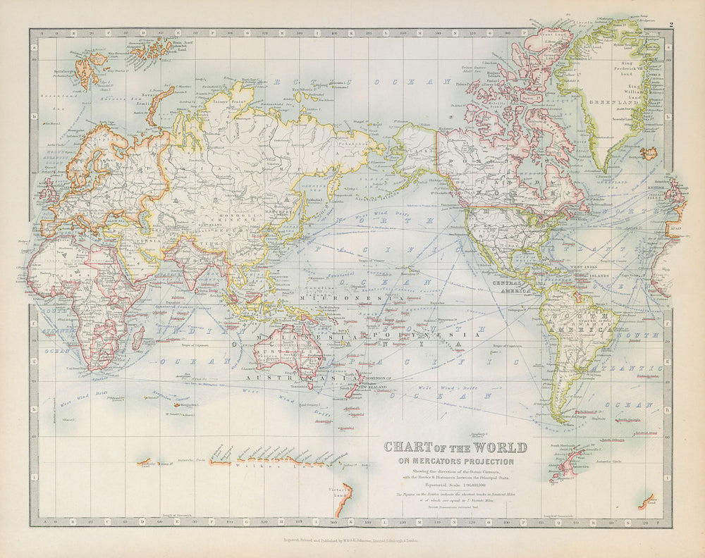 WORLD ON MERCATOR'S PROJECTION unusually Pacific-centred. JOHNSTON 1915 map