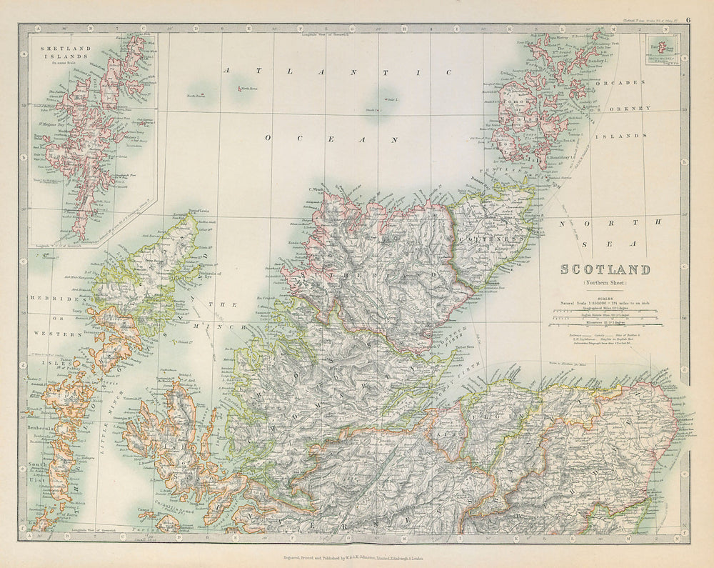 NORTHERN SCOTLAND showing battlefields and dates. JOHNSTON 1915 old map