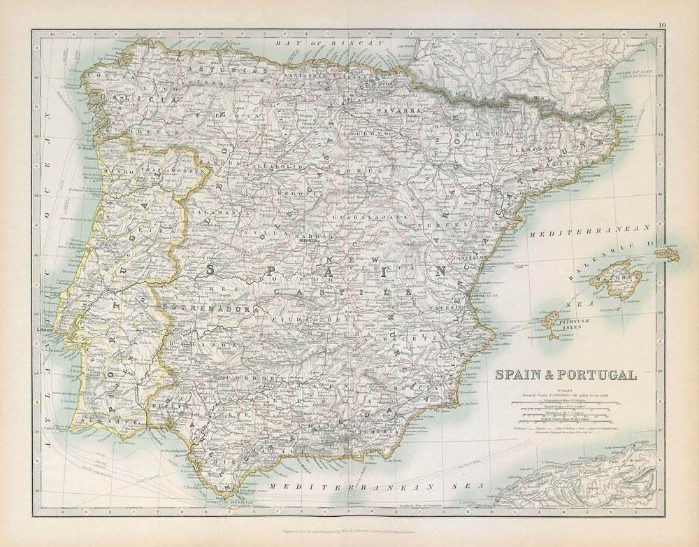 SPAIN & PORTUGAL showing Napoleonic battlefields & dates. JOHNSTON 1915 map