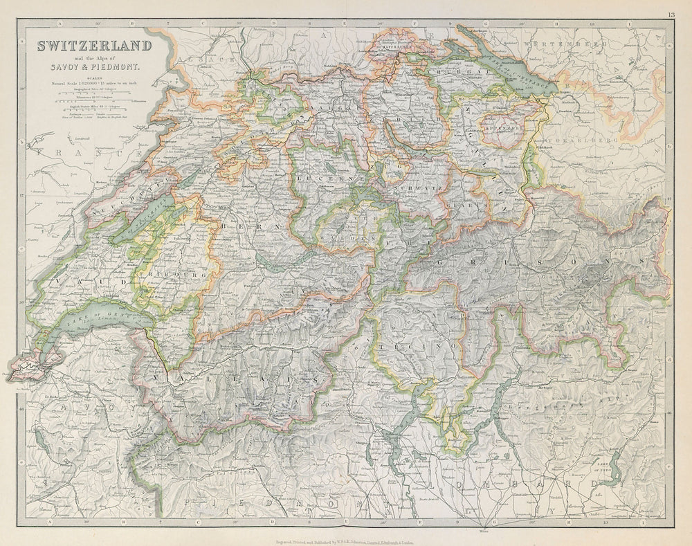 SWITZERLAND, SAVOIE & PIEDMONT ALPS. Key battlefields & dates. JOHNSTON 1915 map