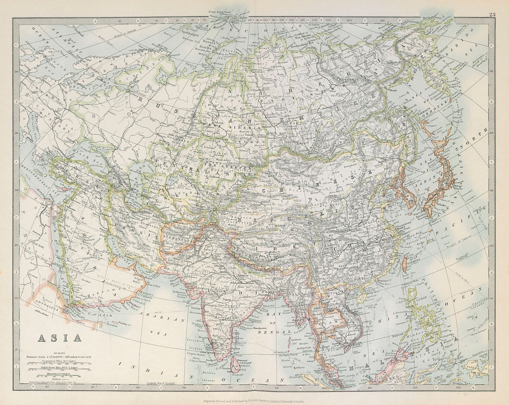 ASIA. Chinese Empire Siam Indochina Koweit/Kuwait Bahrein. JOHNSTON  1915 map