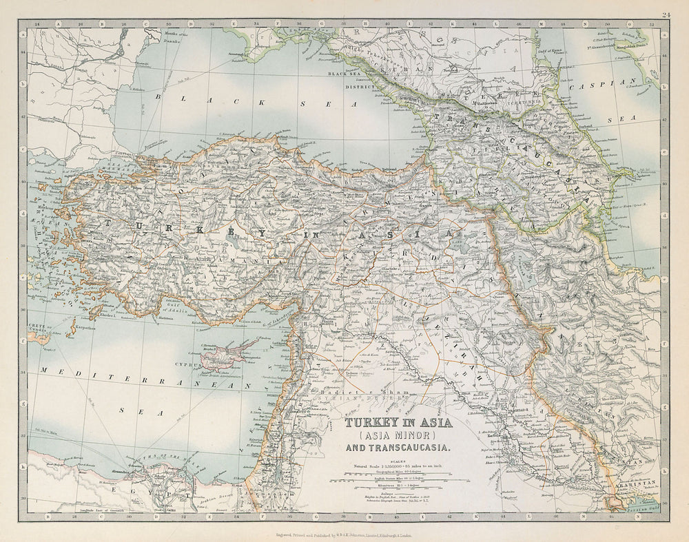 TURKEY IN ASIA & TRANSCAUCASIA. Asia Minor Georgia Armenia. JOHNSTON 1915 map