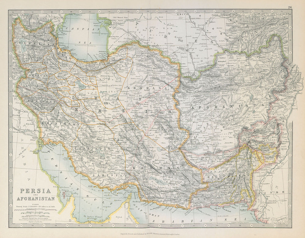 PERSIA & AFGHANISTAN. South West Asia. Iran Baluchistan. JOHNSTON 1915 old map
