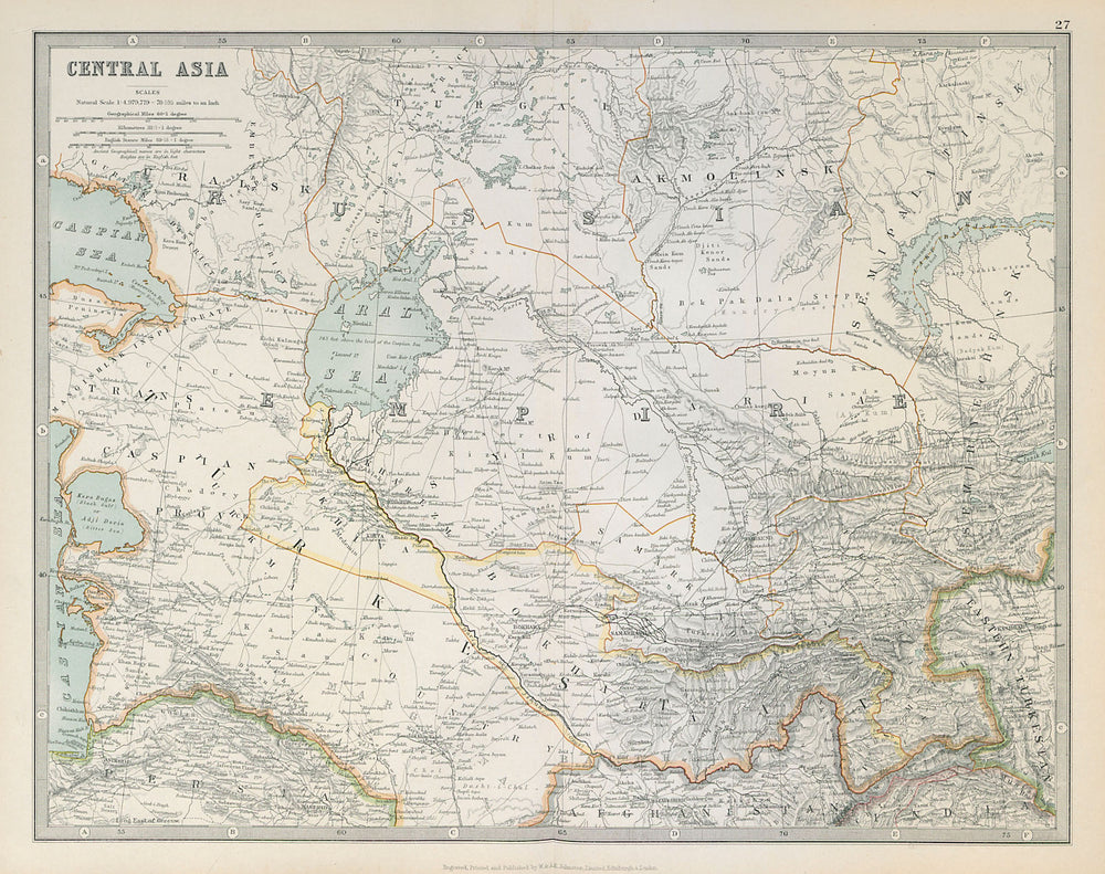 CENTRAL ASIA. Aral Sea Turkestan Khiva Bukhara Samarkand. JOHNSTON 1915 map