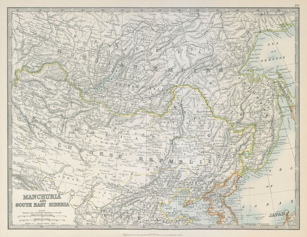 MANCHURIA & SOUTH EAST SIBERIA Mongolia China Russia East Asia JOHNSTON 1915 map
